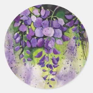 Mooie wisterbloemen in de Waterverf Ronde Sticker