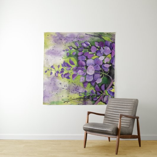 Mooie wisterbloemen in de Waterverf Wandkleed (In Situ (horizontaal))