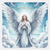 Mooie witte beschermengel vierkante sticker (Voorkant)