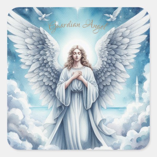 Mooie witte beschermengel vierkante sticker (Voorkant)