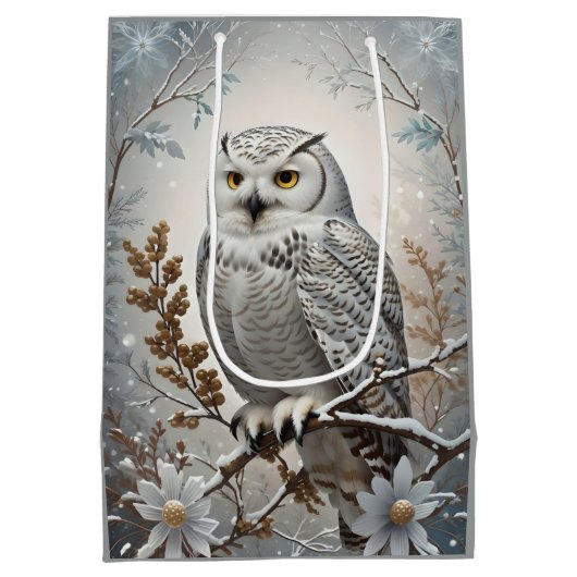 Mooie witte besneeuwde uil winter thema medium cadeauzakje (Achterkant)