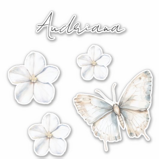 Mooie Witte Blauwe Vlinder Bruiloft Feest Sticker (Voorkant)