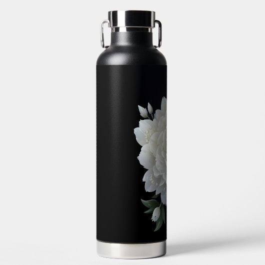 Mooie Witte Bloem met Naam Waterfles (Voorkant)