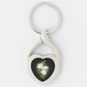 Mooie Witte Bloemen Gloeiende Stijl Sleutelhanger