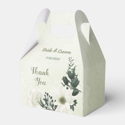 Mooie witte bloemen groene bladeren bruiloft bedankdoosjes (Voorkant Zijde)