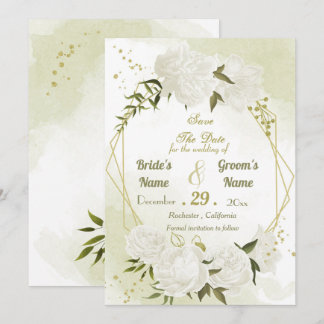 mooie witte bloemen groene bladeren geometrisch save the date