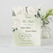 mooie witte bloemen met groene bladeren save the date (Staand voorkant)
