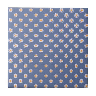 Mooie Witte Bloemen op Blauwe Patroon Tegeltje