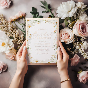Mooie Witte Bloemen Roze Gouden Bruiloft Feest Folie Uitnodiging
