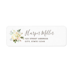 Mooie witte bloemen script retouradres etiket