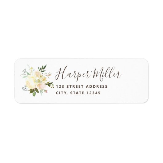 Mooie witte bloemen script retouradres etiket (Voorkant)