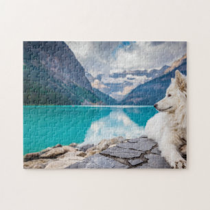Mooie witte dog meer Louise Canada reizen Legpuzzel