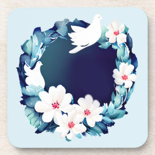 Mooie Witte Doves Floral Wreath Bier Onderzetter
