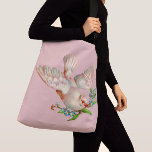 mooie witte duif met takje in de bek crossbody tas