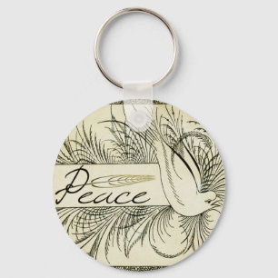 Mooie  witte duif omgeven door bladeren sleutelhanger