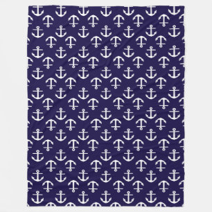 Mooie witte en blauwe nautische ankerpatroon fleece deken