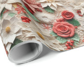 Mooie witte en rode 3D Poinsettias Cadeaupapier (Rol Hoek)