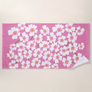 Mooie witte en roze fantasie bloem macht strandlaken