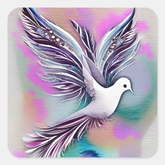 Mooie Witte Etherale Waterverf Dove Vierkante Sticker (Voorkant)