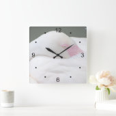 Mooie witte flamingo vierkante klok (Huis)