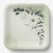 mooie witte florale bruine bruiloft papieren bordje (Voorkant)