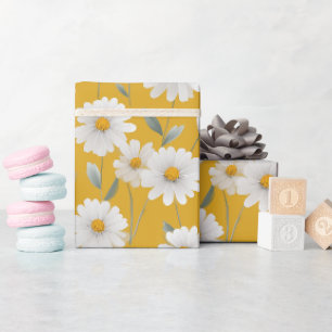 Mooie Witte Gele Madeliefjes Bloemig Kunstpatroon Cadeaupapier