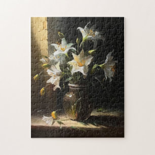 Mooie witte gelies in Vase Fine Art Legpuzzel