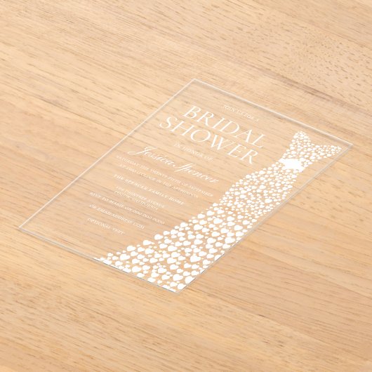 Mooie witte hart jurk Vrijgezellenfeest Acryl Uitnodigingen (Laagn)