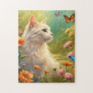Mooie Witte Kat in een tuin 713 Legpuzzel