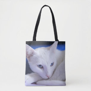 Mooie Witte Kat/Voeg een foto van je huisdier toe Draagtas