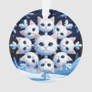 Mooie Witte Kattengezichten Gerangschikt in een Sn Ornament