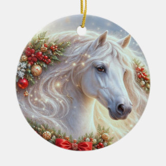 Mooie witte kerstpaard keramisch ornament