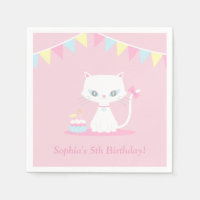 Mooie Witte Kitty Kat Verjaardagsfeestje Papieren 