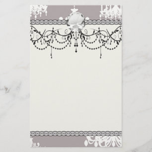 mooie witte kroonluchter damast op grijs zilver briefpapier