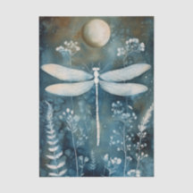 Mooie Witte Libel Cyanotype Afdrukken