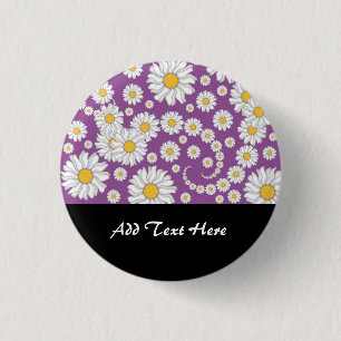 Mooie Witte Madeliefjes op Paarse Achtergrond Ronde Button 3,2 Cm
