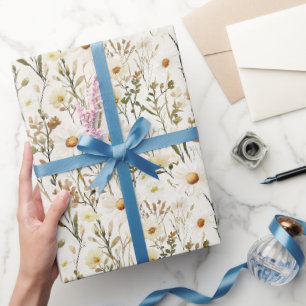 Mooie Witte Margriet Bloemen Verjaardag Cadeaupapier