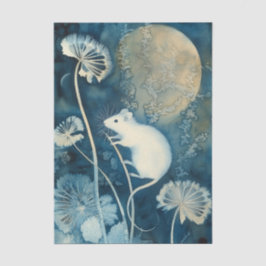 Mooie Witte Muis Cyanotype Afdrukken Tissuepapier