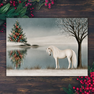Mooie witte paard bij een wintermeer Kerstmis Feestdagen Kaart