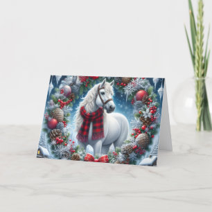Mooie witte paard met geruite sjaal feestdagen kaart