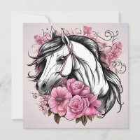 Mooie witte paard met roze bloemen 