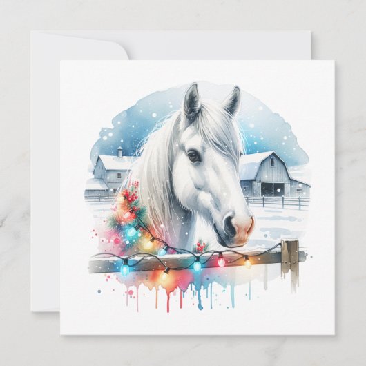 Mooie Witte Paard op Boerderij Kerst Feestdagenkaart (Voorkant)