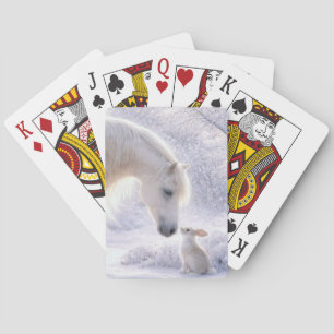 Mooie witte paardenkonijn en sneeuw pokerkaarten