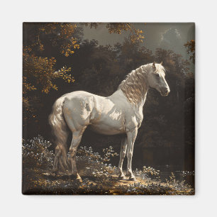 Mooie witte paardenolieverfschilderij magneet