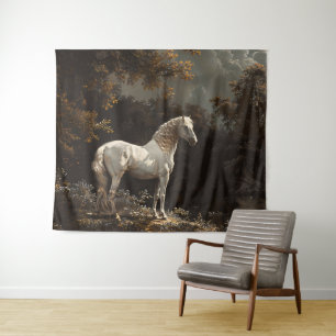 Mooie witte paardenolieverfschilderij wandkleed