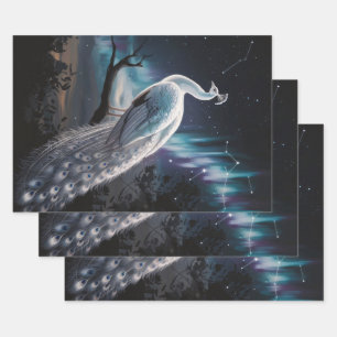 Mooie witte pauw Aurora Borealis Decoupage Inpakpapier Vel