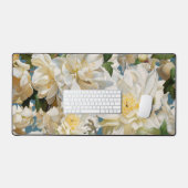 Mooie witte pioen en magnolia patroon bureaumat (Keyboard & Muis)