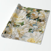 Mooie witte pioen en magnolia patroon cadeaupapier (Uitgerold)