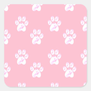 Mooie witte pootpatroon op roze vierkante sticker