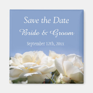 mooie witte roos bloemen save the date bruiloft magneet